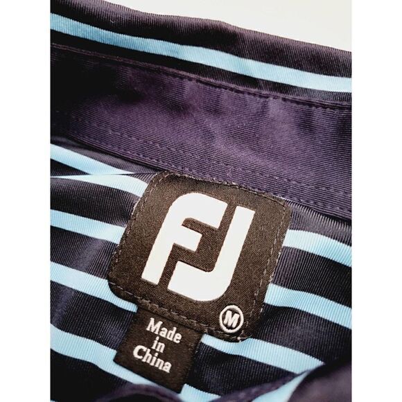FJ Footjoy Short Sleeve Golf Polo Blue Striped Embroidered Men's Size Medium - Picture 6 of 8